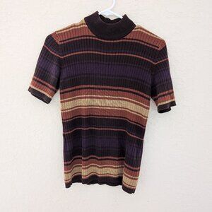 Vintage Worthington Short Sleeves Mock Neck Striped Shirt Size S